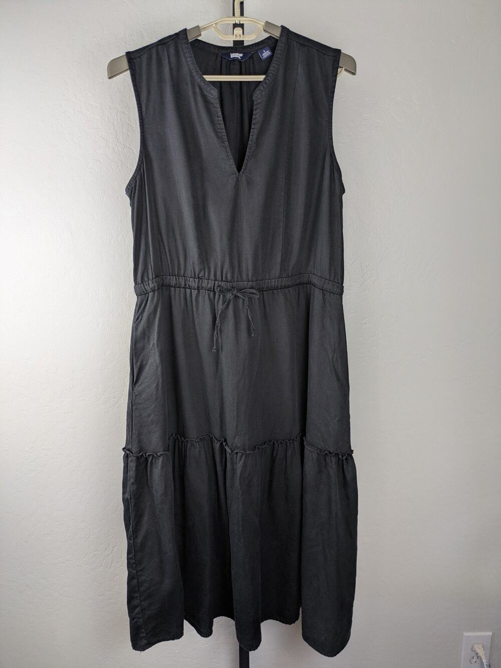 Lands' End size Large black Lyocell Sleeveless Tiered Midi Dress